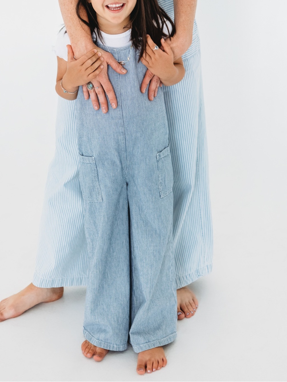 Wide Leg Overalls Railroad Stripe Cotton Jumper One-Piece